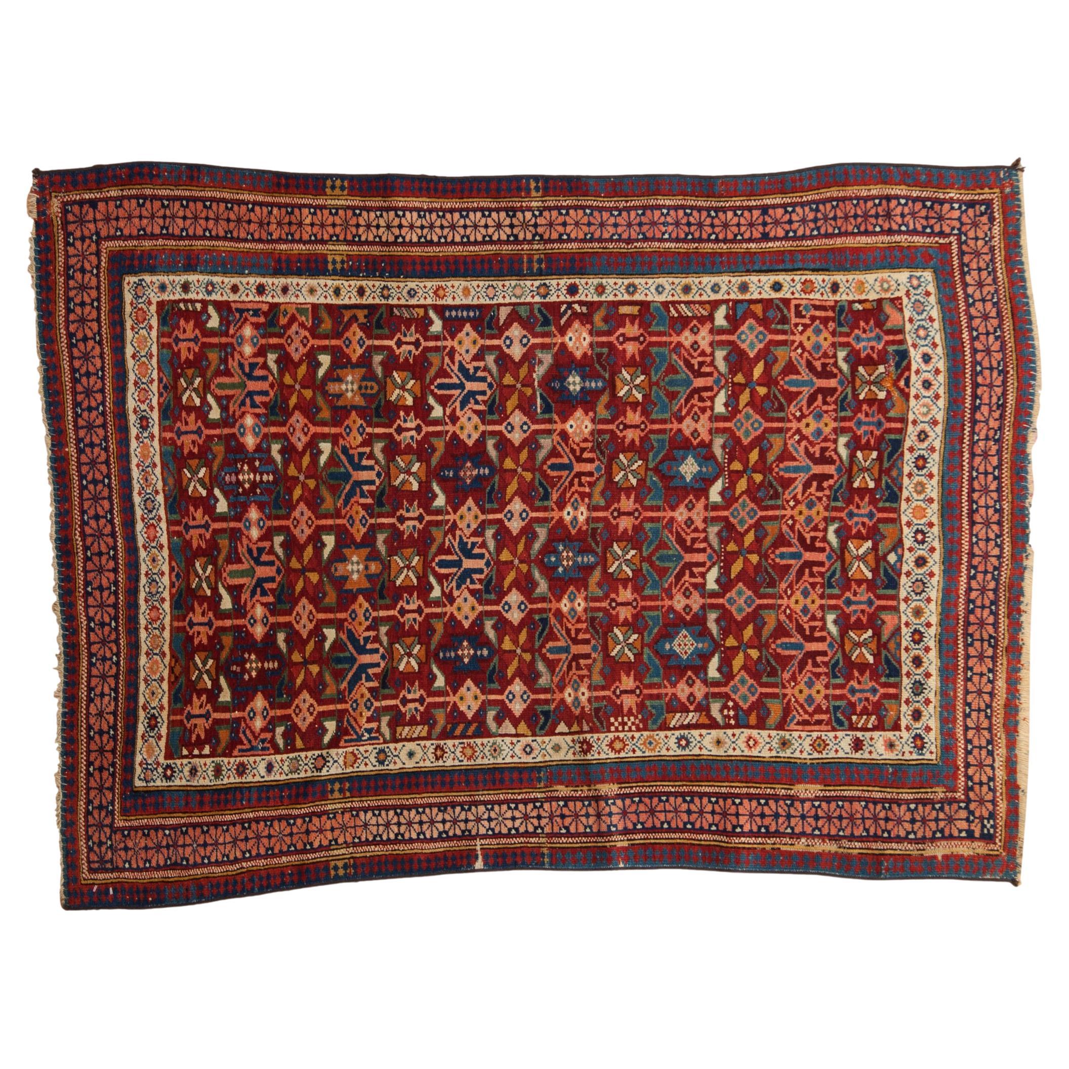 Antique Caucasian Square Rug For Sale