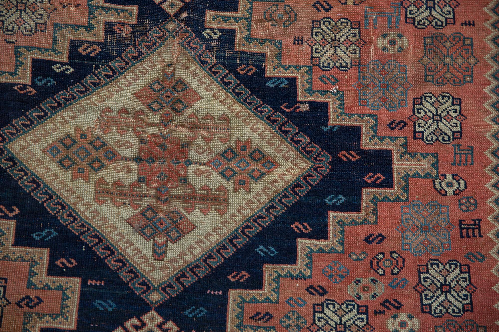 Hand-Knotted Antique Fine Afshar Square Rug For Sale