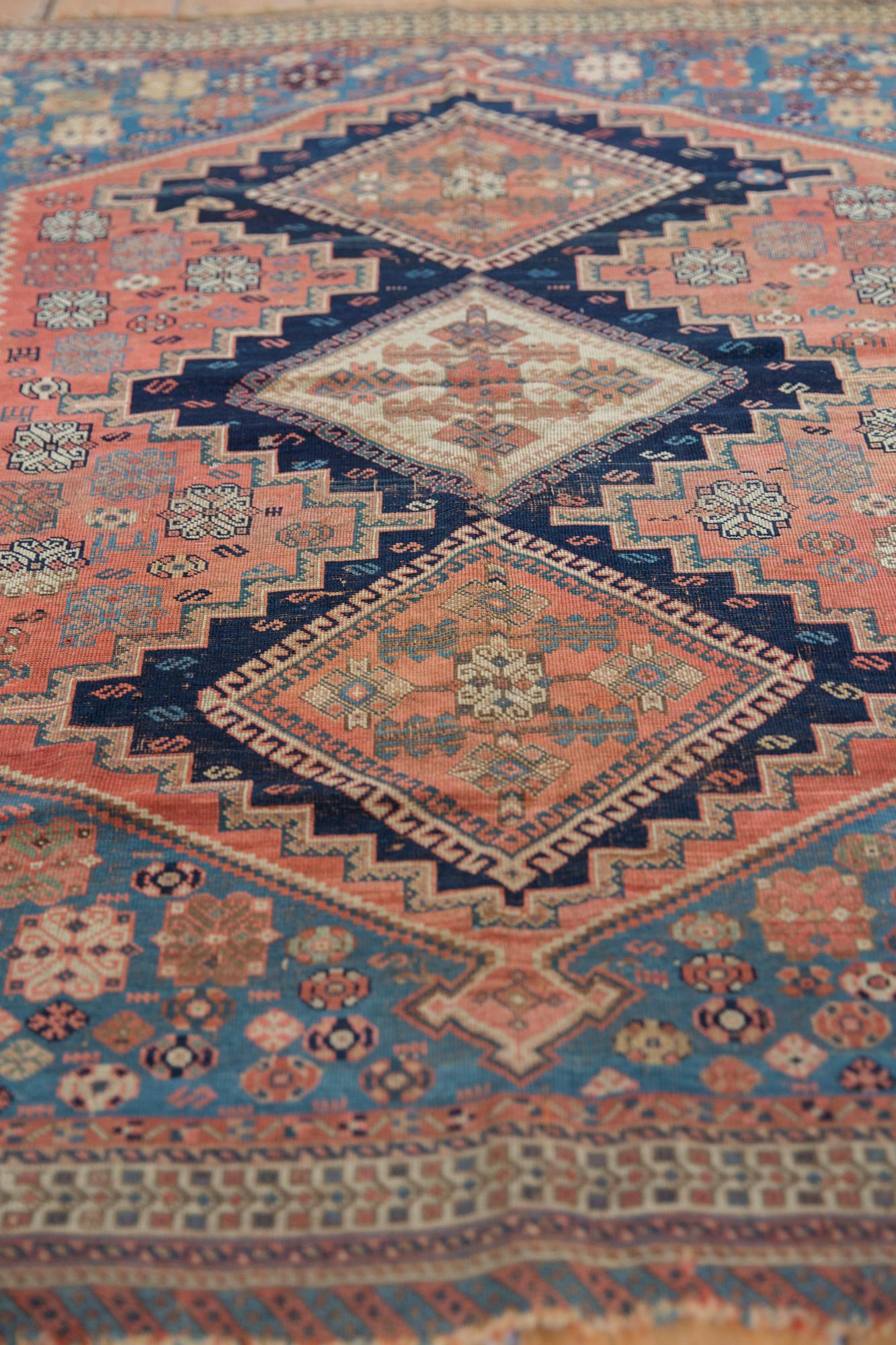 Antique Fine Afshar Square Rug In Fair Condition For Sale In Katonah, NY