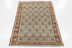 4x5 Antique North Indian Agra Rug - Pale Celadon & Rust Wool With Floral Motifs