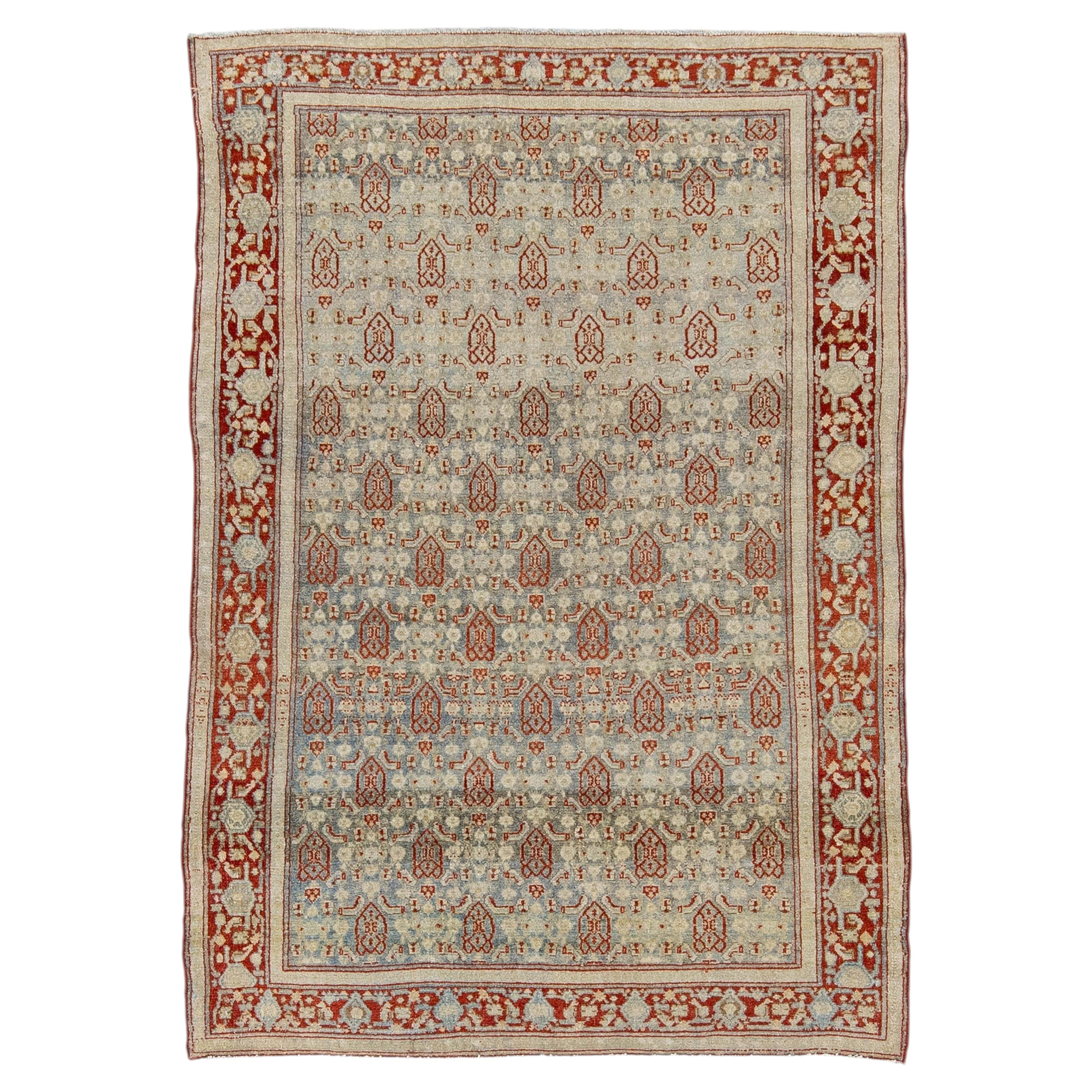 4x5 Antique North Indian Agra Rug - Pale Celadon & Rust Wool With Floral Motifs
