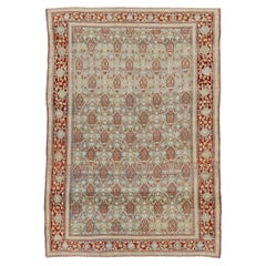 4x5 Antique North Indian Agra Rug - Pale Celadon & Rust Wool With Floral Motifs