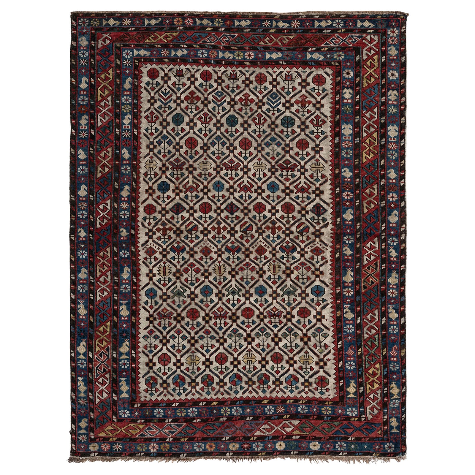 4x5 Ft Antique Caucasian Shirvan Rug, Ca 1880