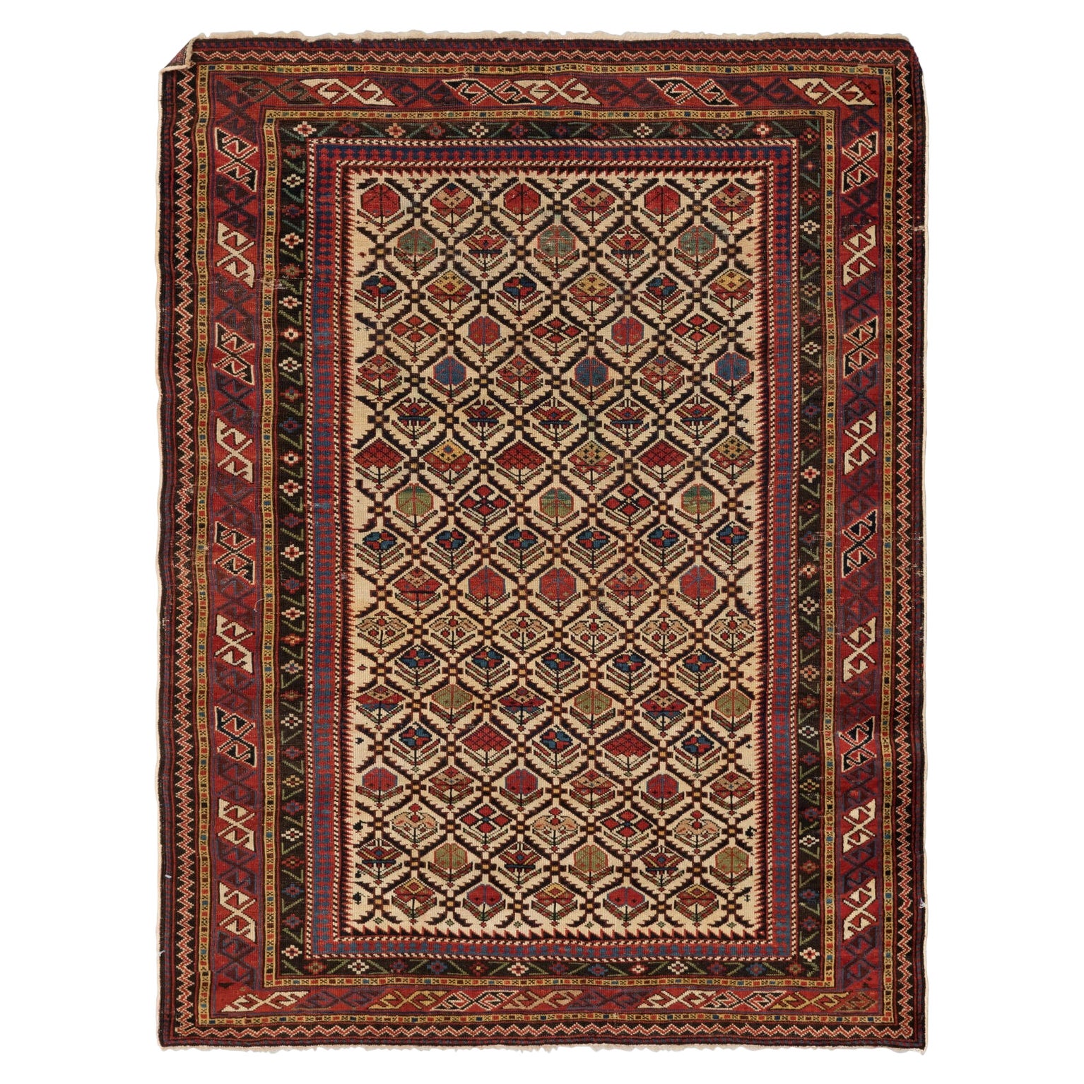4x5 Ft Antique Shirvan Rug, East Caucasus, Ca 1890