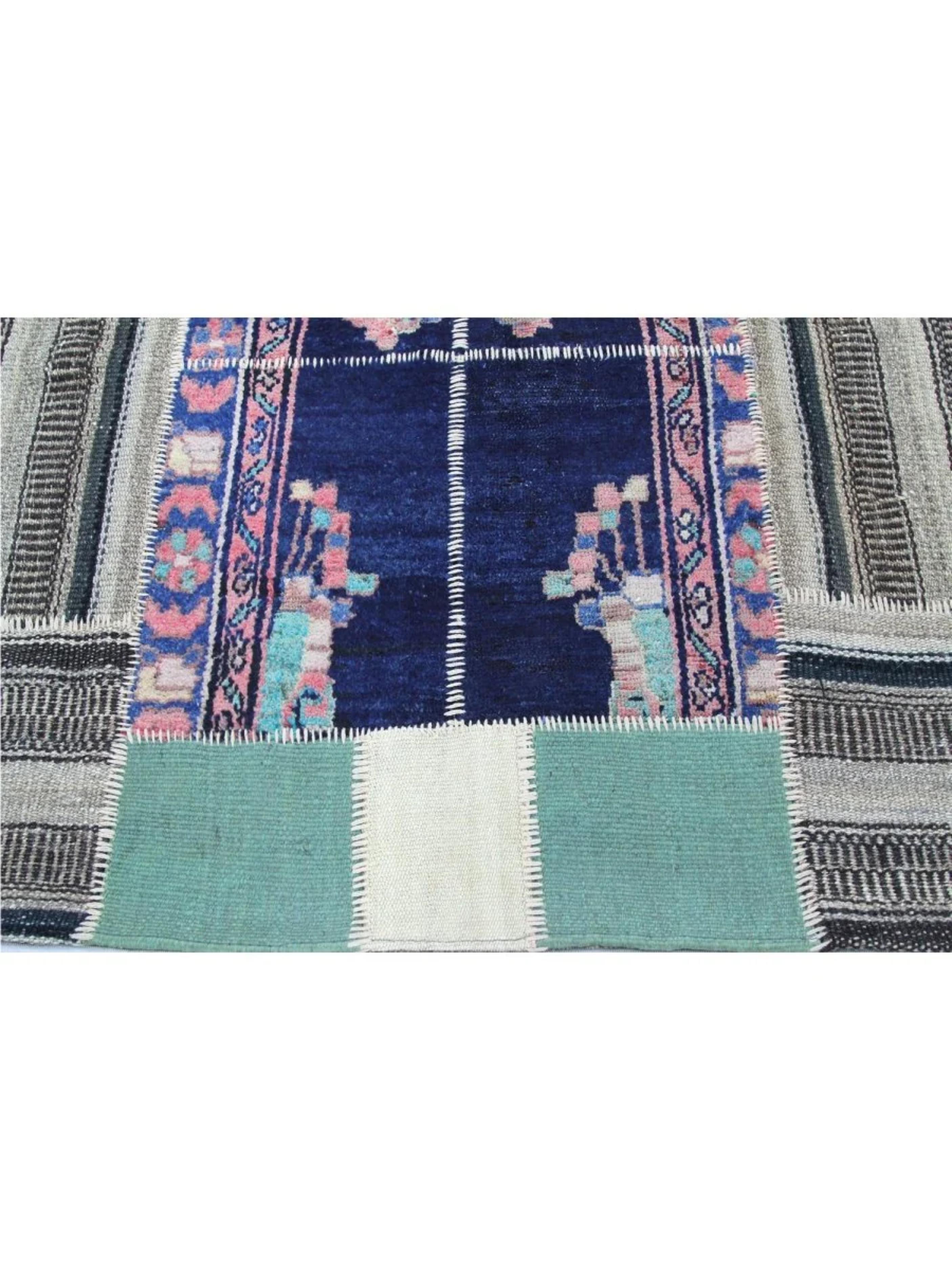 Persian 4x5 Hand-Knotted Vintage Kilim Patchwork Area Rug For Sale