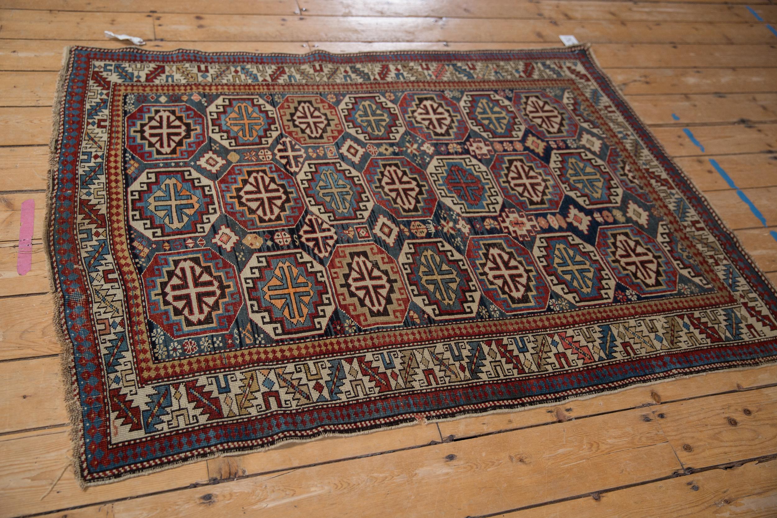 Vintage Caucasian Square Rug In Good Condition For Sale In Katonah, NY