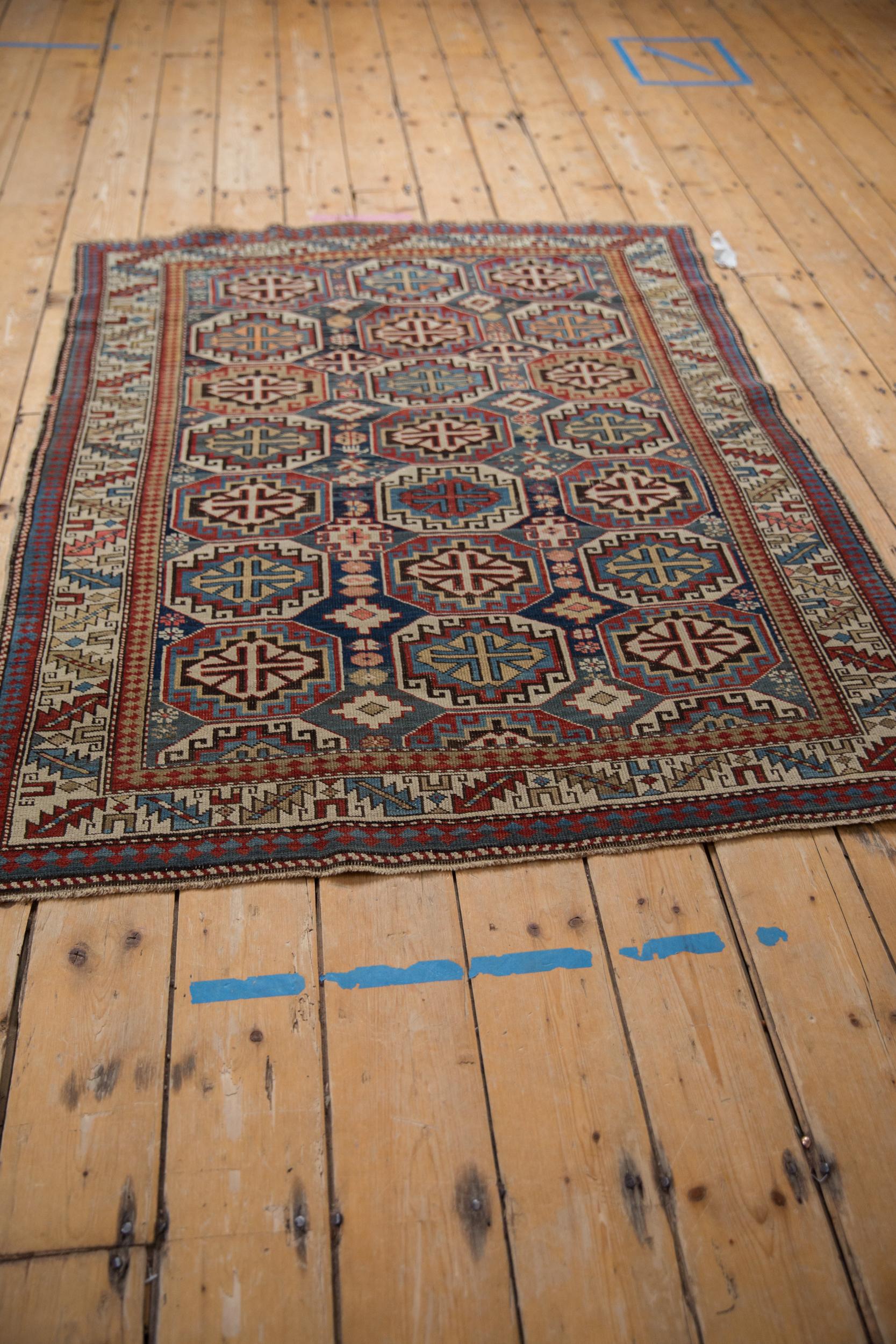 Wool Vintage Caucasian Square Rug For Sale