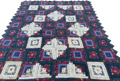 Trapunta vintage 4X5 in cotone blu con motivo a tronchi, 122 cm x 153 cm