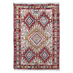 4x5 Vintage Silk Soumak Rug Birds Persian Artistic Tapestry 105cmx48cm c.1960