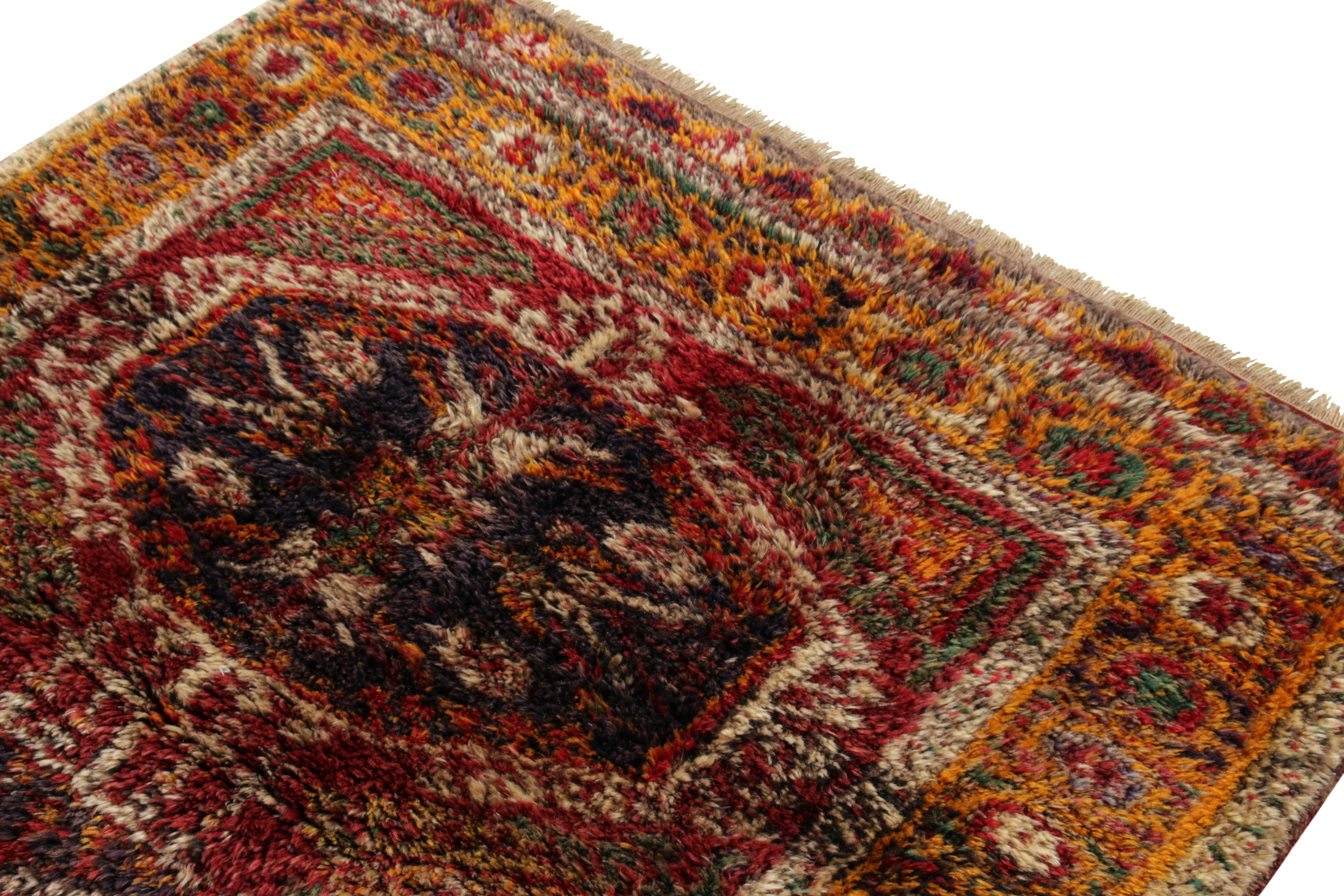 Hand-Knotted Vintage Turkish Tulu Rug in Golden, Red, Purple Medallion Pattern by Rug & Kilim