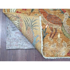 4'x5'10" Brown Hand Knotted Peshawar Birds of Paradise Design Wool Oriental Rug