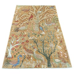 4'x5'10" Brown Hand Knotted Peshawar Birds of Paradise Design Wool Oriental Rug