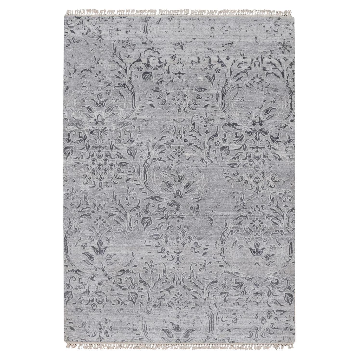 4
x5
10" Wolke Grau Damast Design Hand geknüpft Wolle und Seide Orientteppich