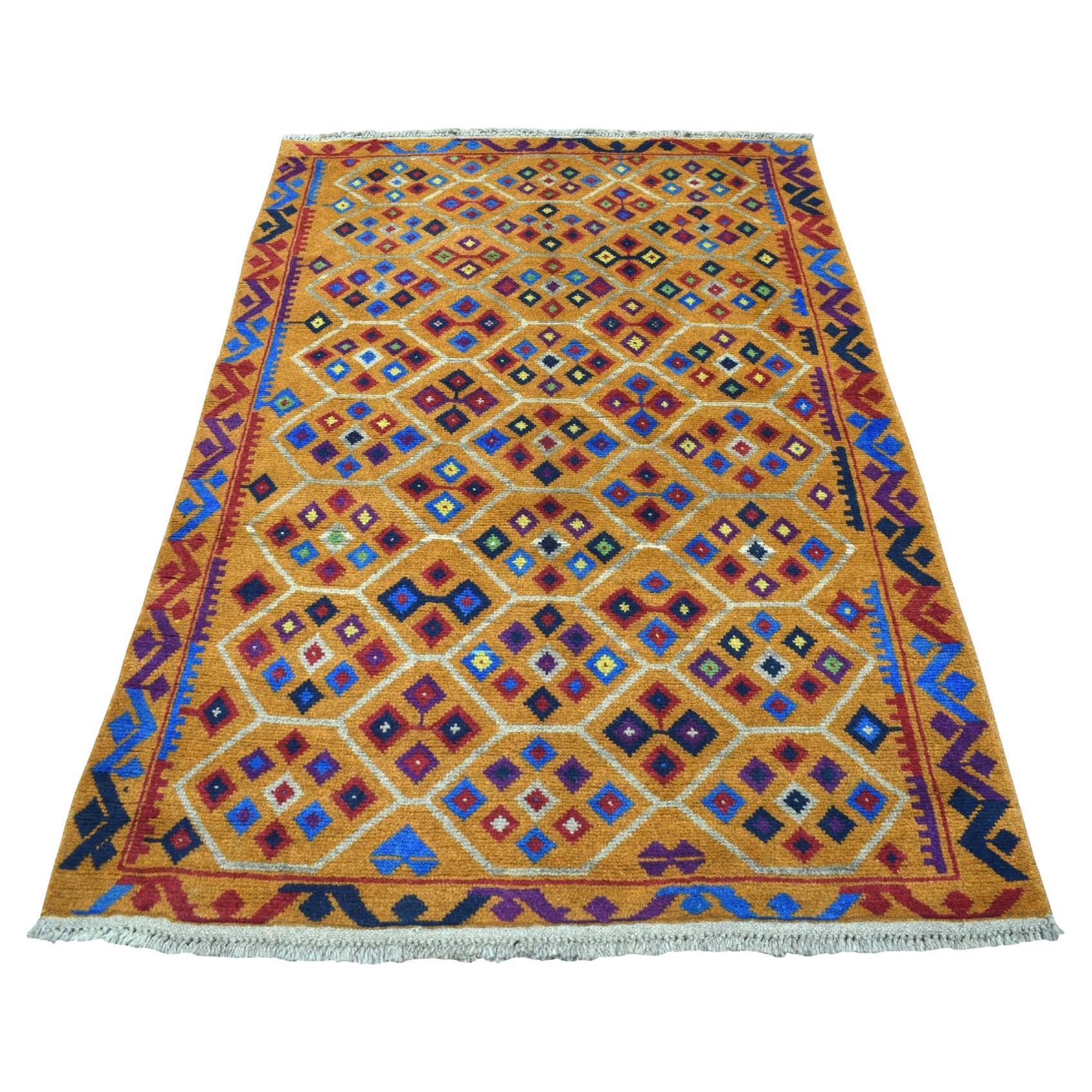 4
x5
10" Colorful Afghan Baluch Tribal Design Hand Knotted Wool Oriental Rug