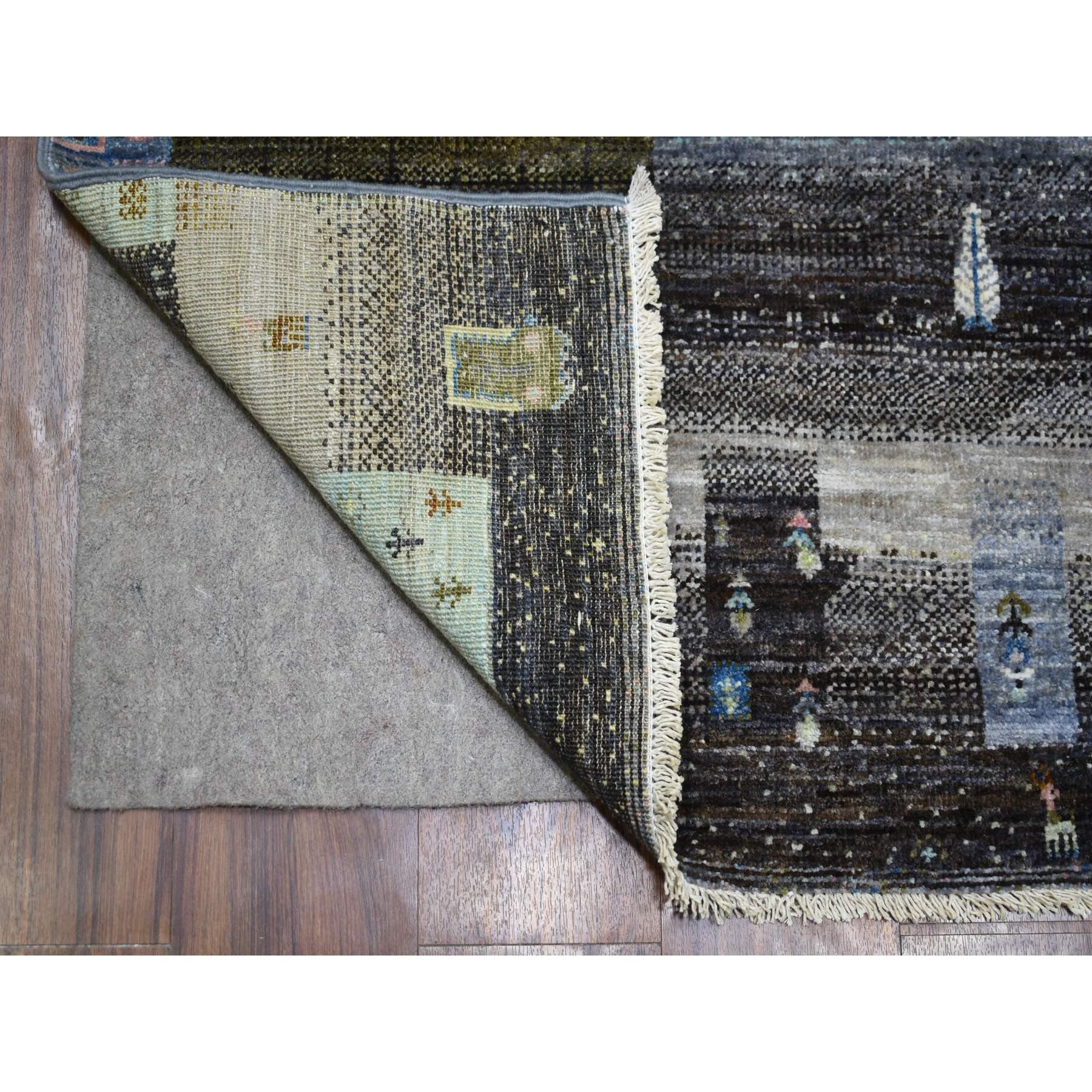 This is a truly genuine one-of-a-kind Colorful, Afghan Kashkuli Gabbeh with Pictorial Design, Natural Dyes, Hand Knotted, Influenced by Folk Inspired Motifs, Hand Spun Wool Oriental Rug. It has been Knotted for months and months in the centuries-old