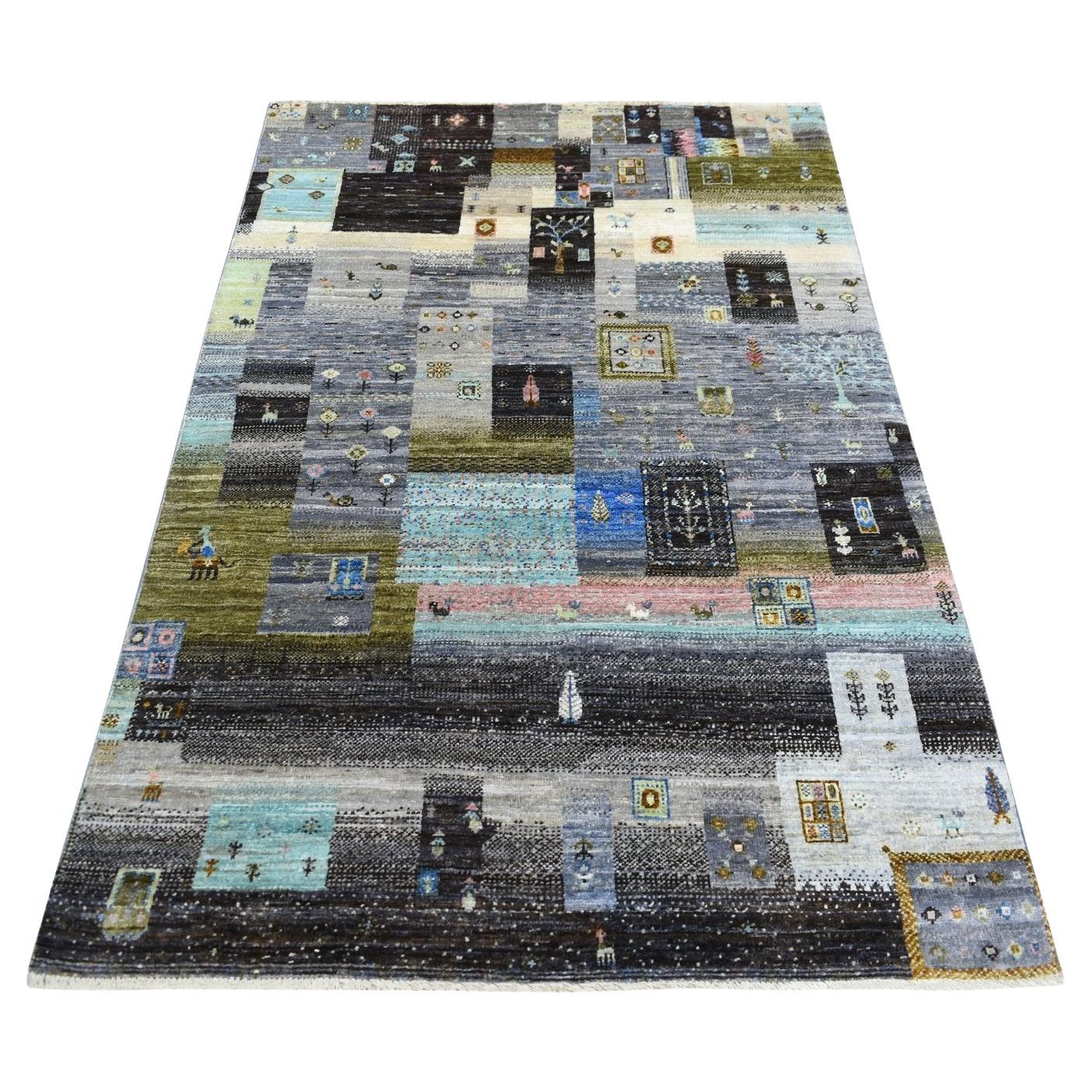 4'x5'10" Colorful Afghan Kashkuli Gabbeh Hand Knotted Wool Oriental Rug For Sale