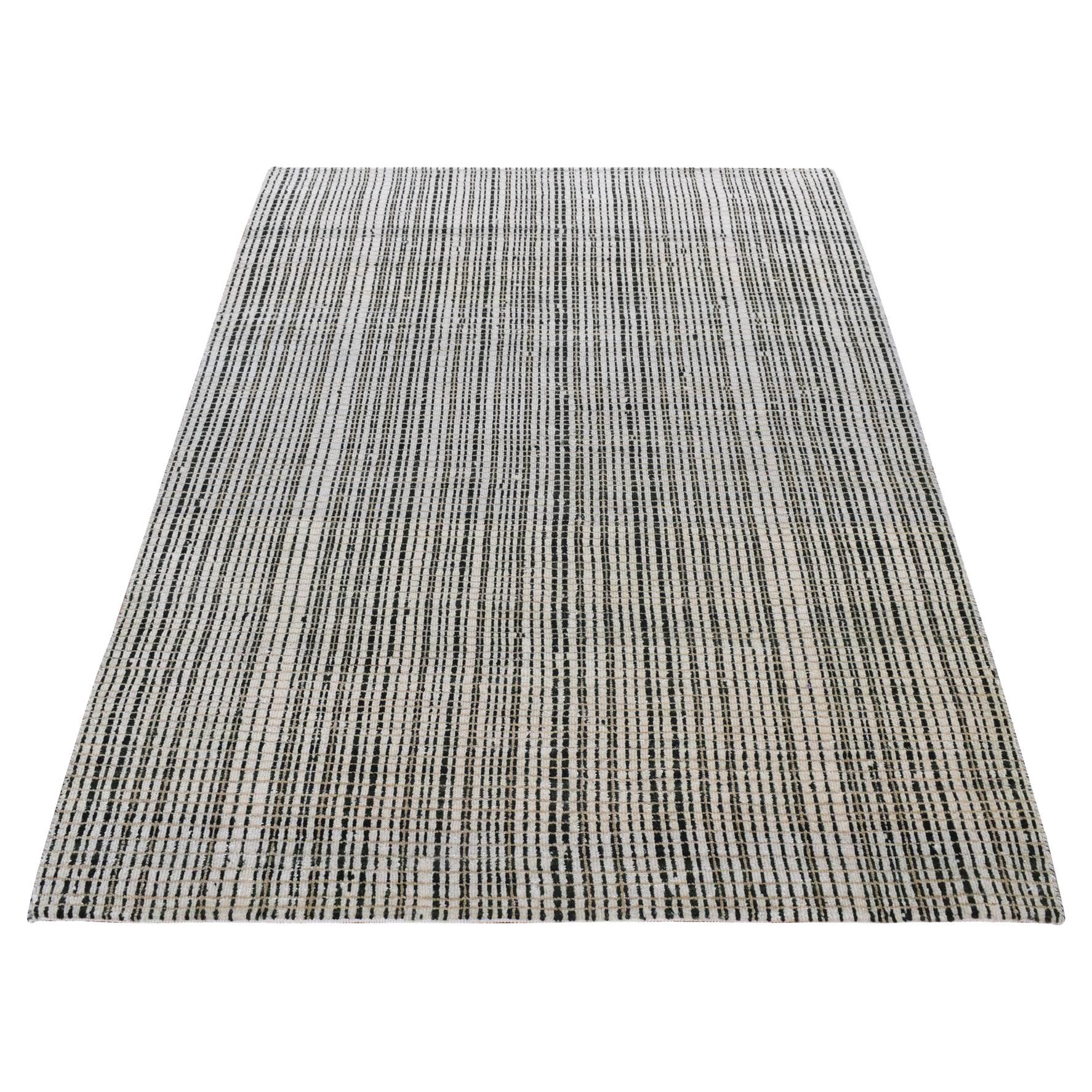 4'x5'10" Grün Modern Criss Cross Design Reine Wolle Handgeknüpft Teppich im Angebot