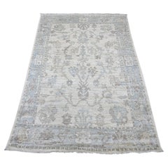 4'x5'10" Ivory Hand Knotted Angora Oushak All Over Design Wool Oriental Rug