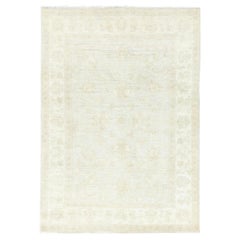 4'x5'10" Ivory, Organic Wool, Hand Knotted, Afghan Stone Washed Peshawar, Rug