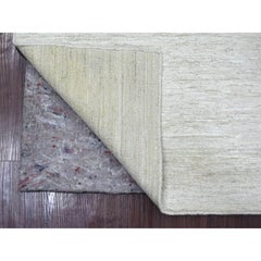 4'x5'10" Ivory Plain Solid Pattern Hand Knotted Hand Spun Ghazni Wool Rug