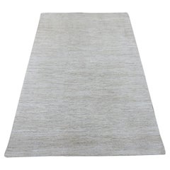4'x5'10" Ivory Plain Solid Pattern Hand Knotted Hand Spun Ghazni Wool Rug