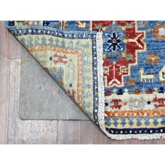 4'x5'10" Light Blue, Extra Soft Wool Hand Knotted, Afghan Ersari Oriental Rug