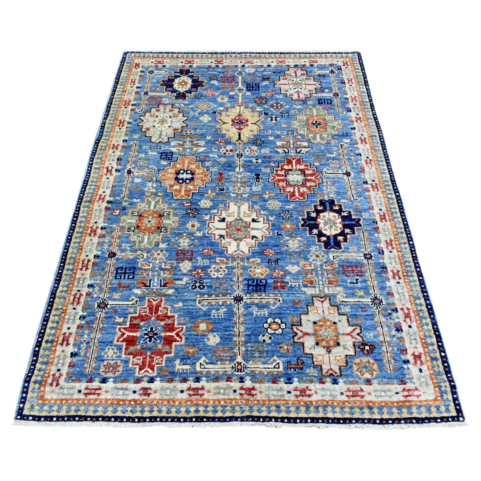 4'x5'10" Hellblau, extra weiche Wolle, handgeknüpft, afghanischer Ersari Orientteppich
