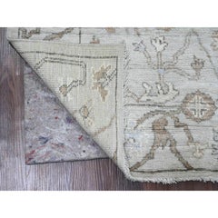 4'x5'10" Medium Gray Hand Knotted Afghan Angora Oushak Pure Wool Oriental Rug