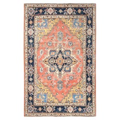 4'x5'10" Orange Tapis noué à la main, teintures naturelles, laine Peshawar avec motifs Heriz