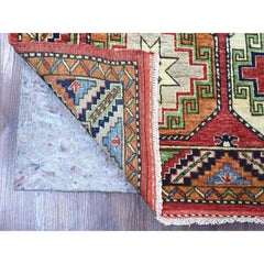 4'x5'10" Red Afghan Ersari with Elephant Feet Design Hand Knotted Pure Wool Rug