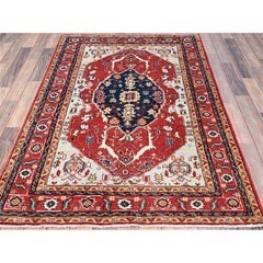 4'x5'10" Smoke Gray Hand Knotted Peshawar Seeripe Heris Design Velvety Wool Rug