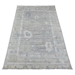 Tappeto orientale Sonic Gray annodato a mano in angora afghana Oushak di pura lana 4'x5'10"