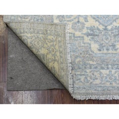 4'x5'3" Beige Stone Wash Peshawar with Geometric Medallion Hand Knotted Rug