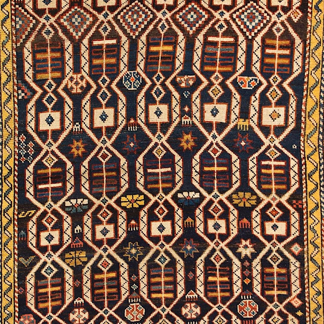 Hand-Knotted 4x5.4 ft Rare Antique Caucasian Kuba Shirvan Rug, Ca 1880 For Sale