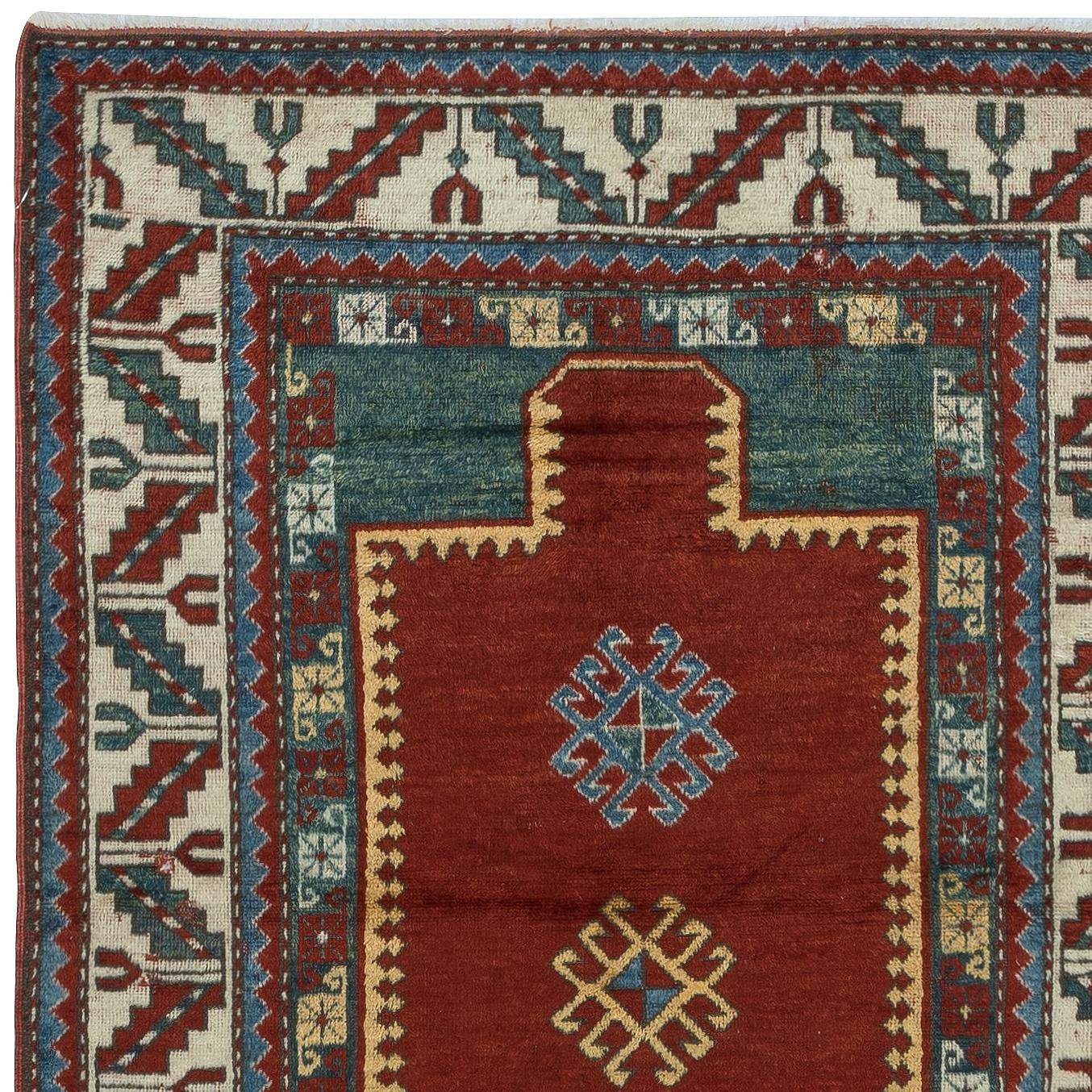 Caucasien Reproduction d'un ancien tapis de prière Kazak du Caucase. 100% laine en vente