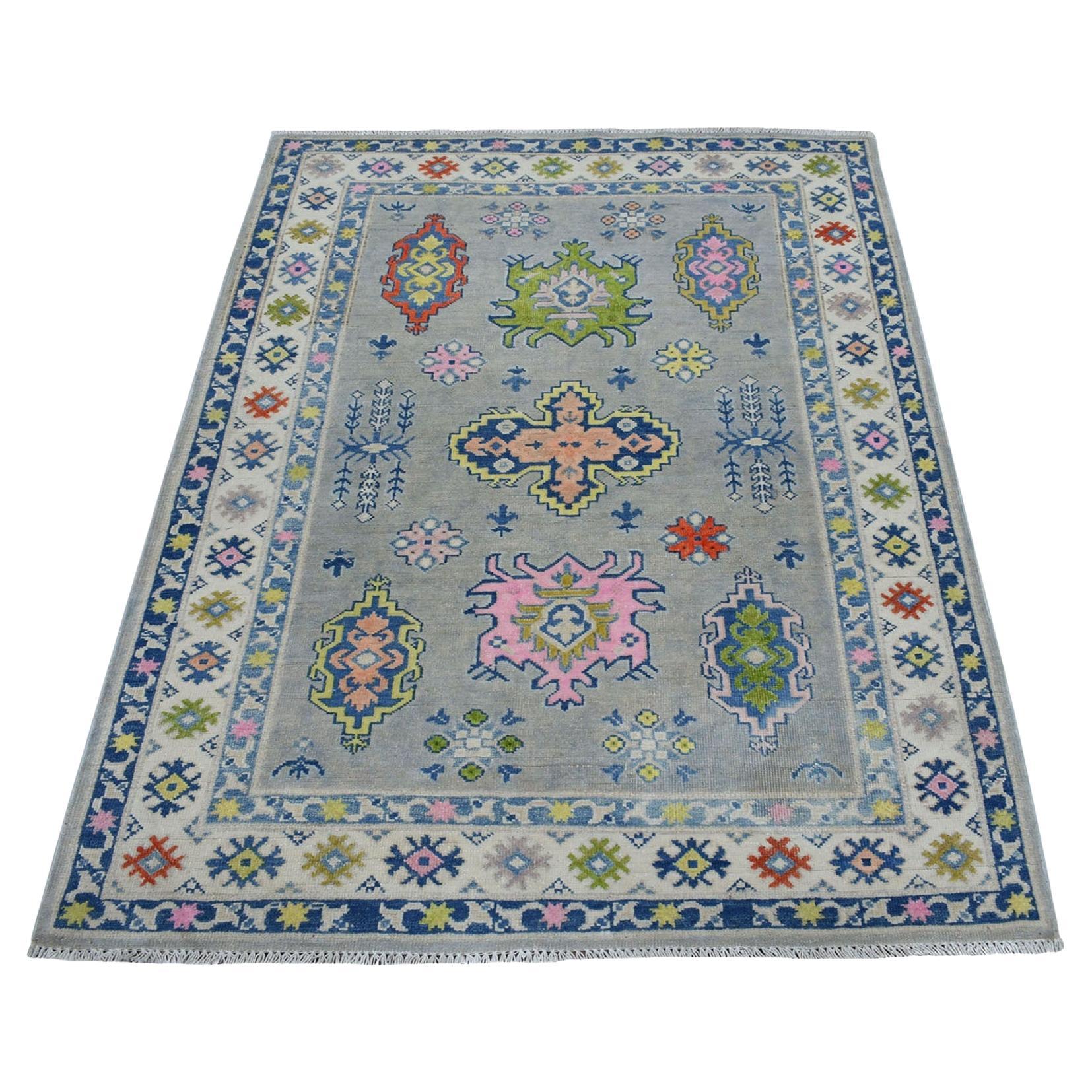 4
x5
5" Colorful Gray Fusion Kazak Pure Wool Geometric Design Hand Knotted Rug
