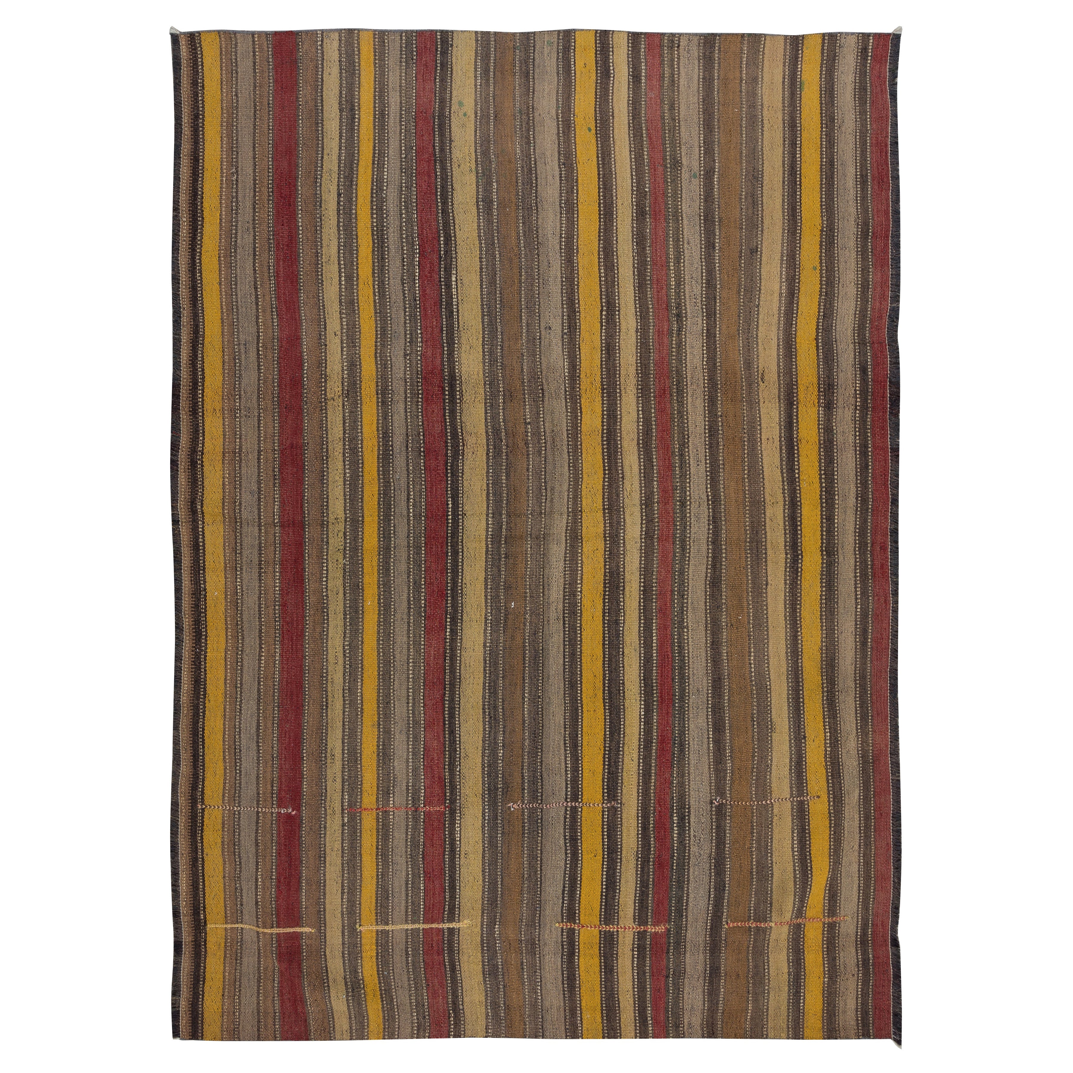 4x5.5 Ft Colorful Hand-Woven Anatolian Kilim, Tappeto vintage a trama piatta, 100% lana