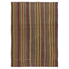 4x5.5 Ft Colorful Hand-Woven Anatolian Kilim, Tappeto vintage a trama piatta, 100% lana