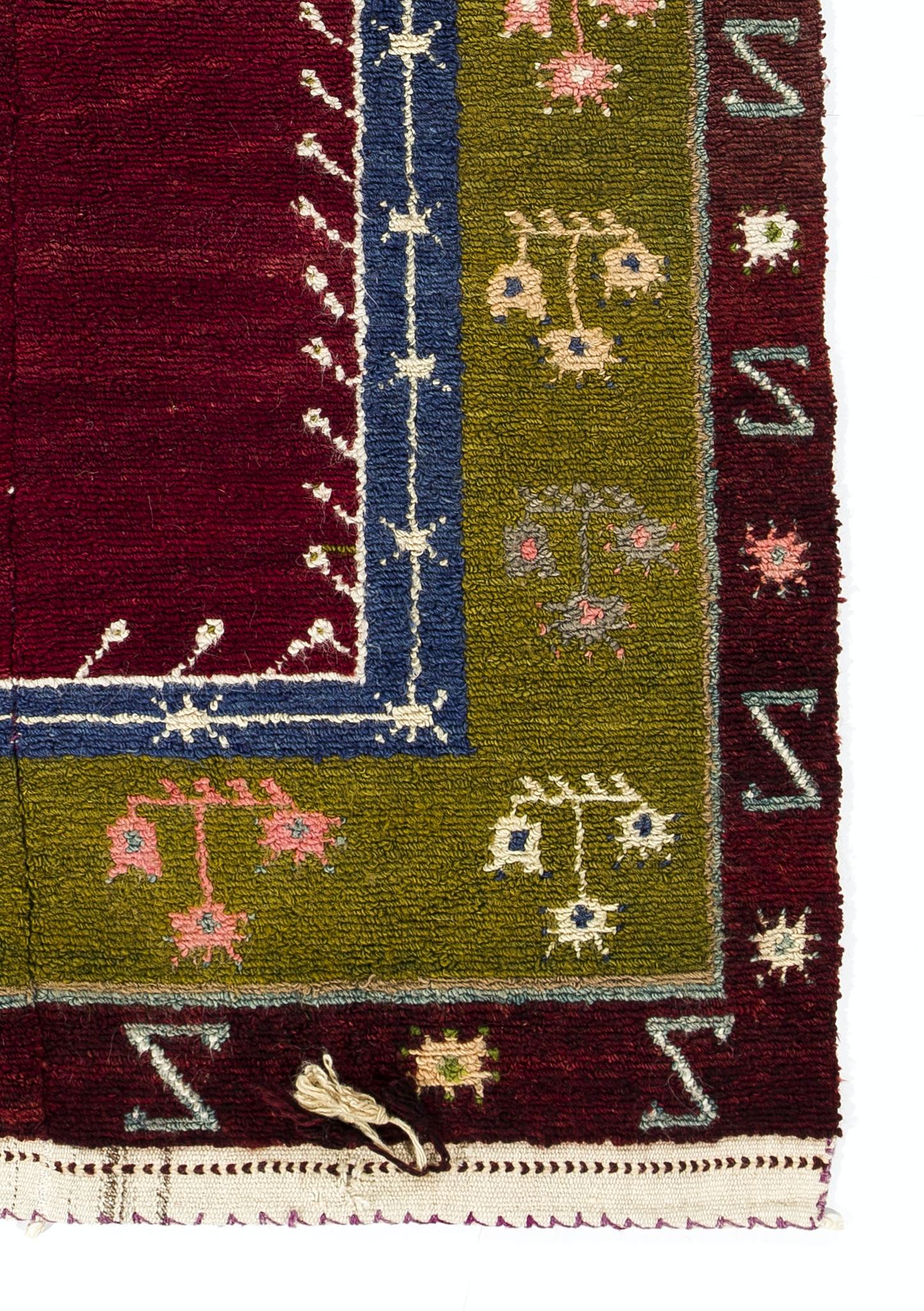 4x5.5 Ft Vintage Türkischer Tulu-Akzent-Teppich, einzigartiges Design, 100% Wolle im Angebot 1