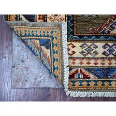 Alfombra oriental afgana «Super Kazak» de lana pura, tejida a mano, de color gris piedra, de 122 x 167 cm