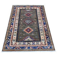 Alfombra oriental afgana «Super Kazak» de lana pura, tejida a mano, de color gris piedra, de 122 x 167 cm