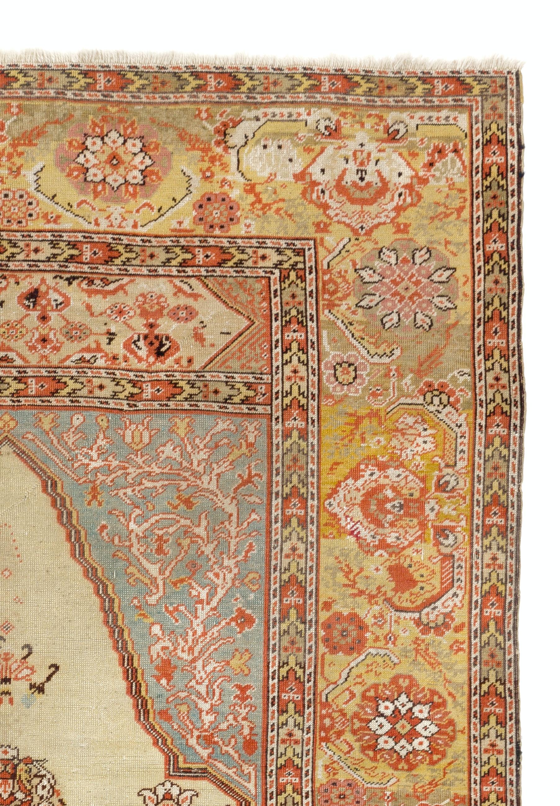 Oushak 4x5.6 ft Antique Turkish Ghiordes 'Gordes' Prayer Rug, Ca 1880 For Sale