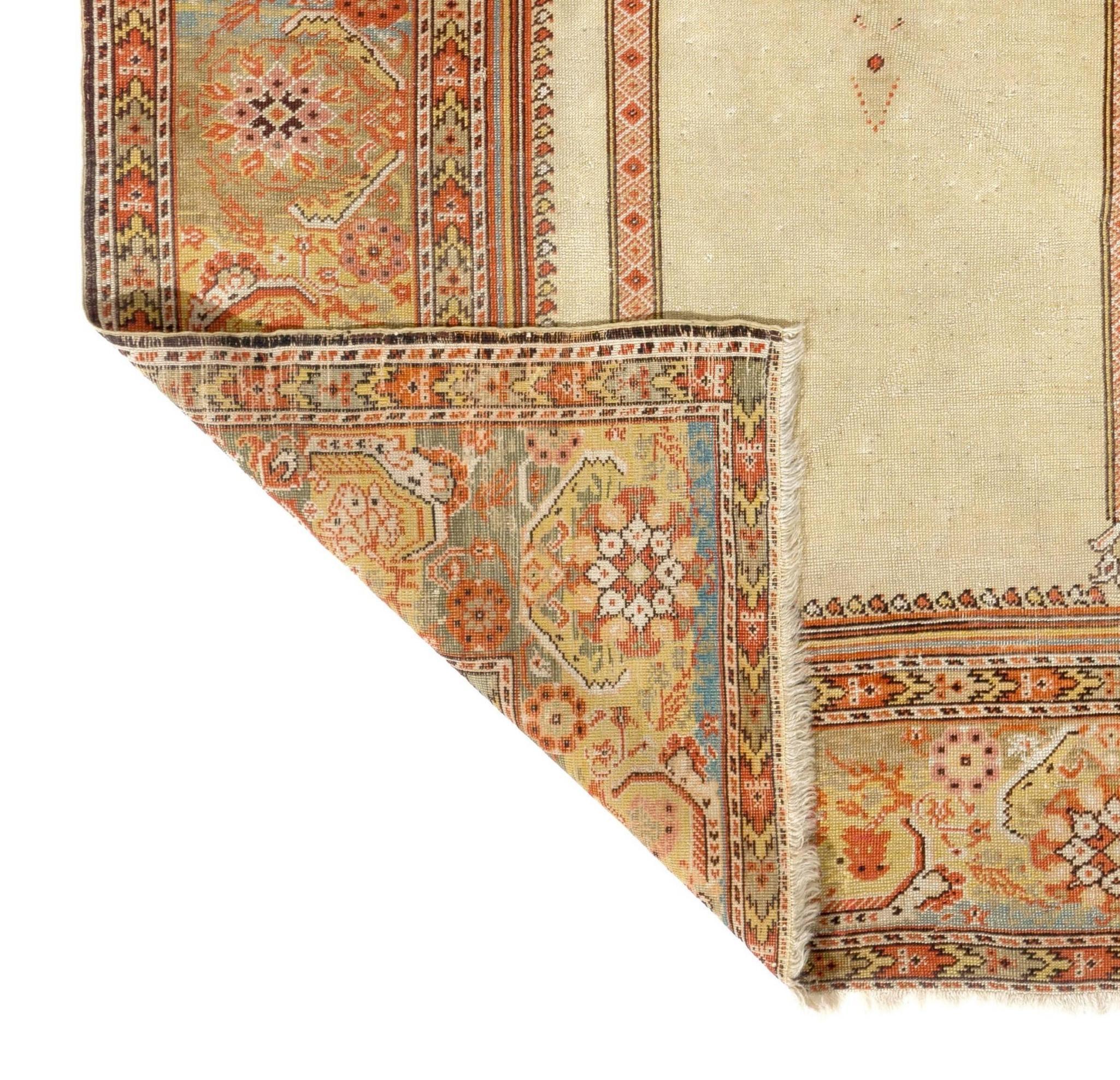 19th Century 4x5.6 ft Antique Turkish Ghiordes 'Gordes' Prayer Rug, Ca 1880 For Sale