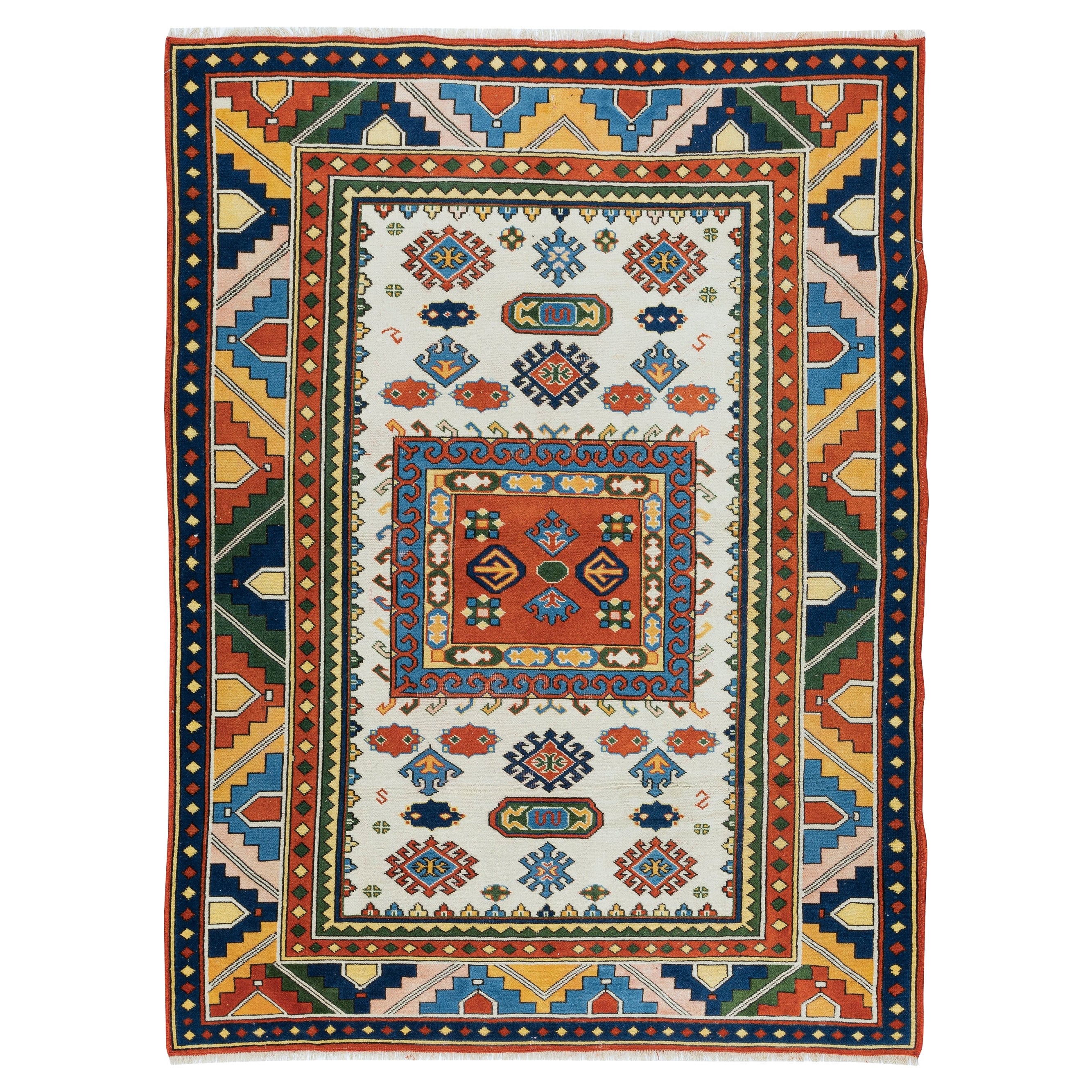 4x5.6 Ft farbenfroher Akzentteppich, moderner türkischer Teppich, handgefertigter Bodenbezug im Angebot