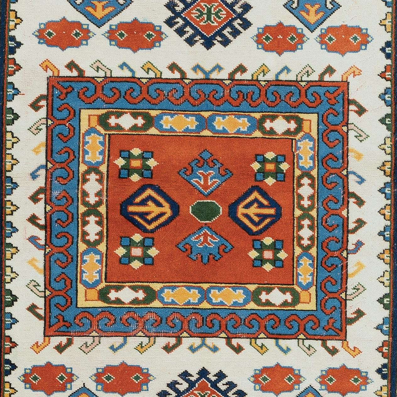 Hand-Knotted 4x5.6 Ft Colorful Accent Rug, Vintage Turkish Carpet, Handmade Floor Covering For Sale