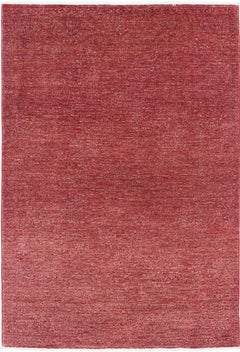 Tappeto di lana rosso borgogna annodato a mano 4x5.7 ft per interni contemporanei