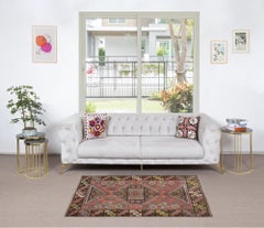 4x5.7 Ft Handmade Geometric Medallion Design Rug, Vintage Turkish Red Carpet