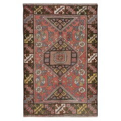 4x5.7 Ft Handgefertigter geometrischer Medaillon-Teppich im Medaillon-Design, türkischer roter Vintage-Teppich