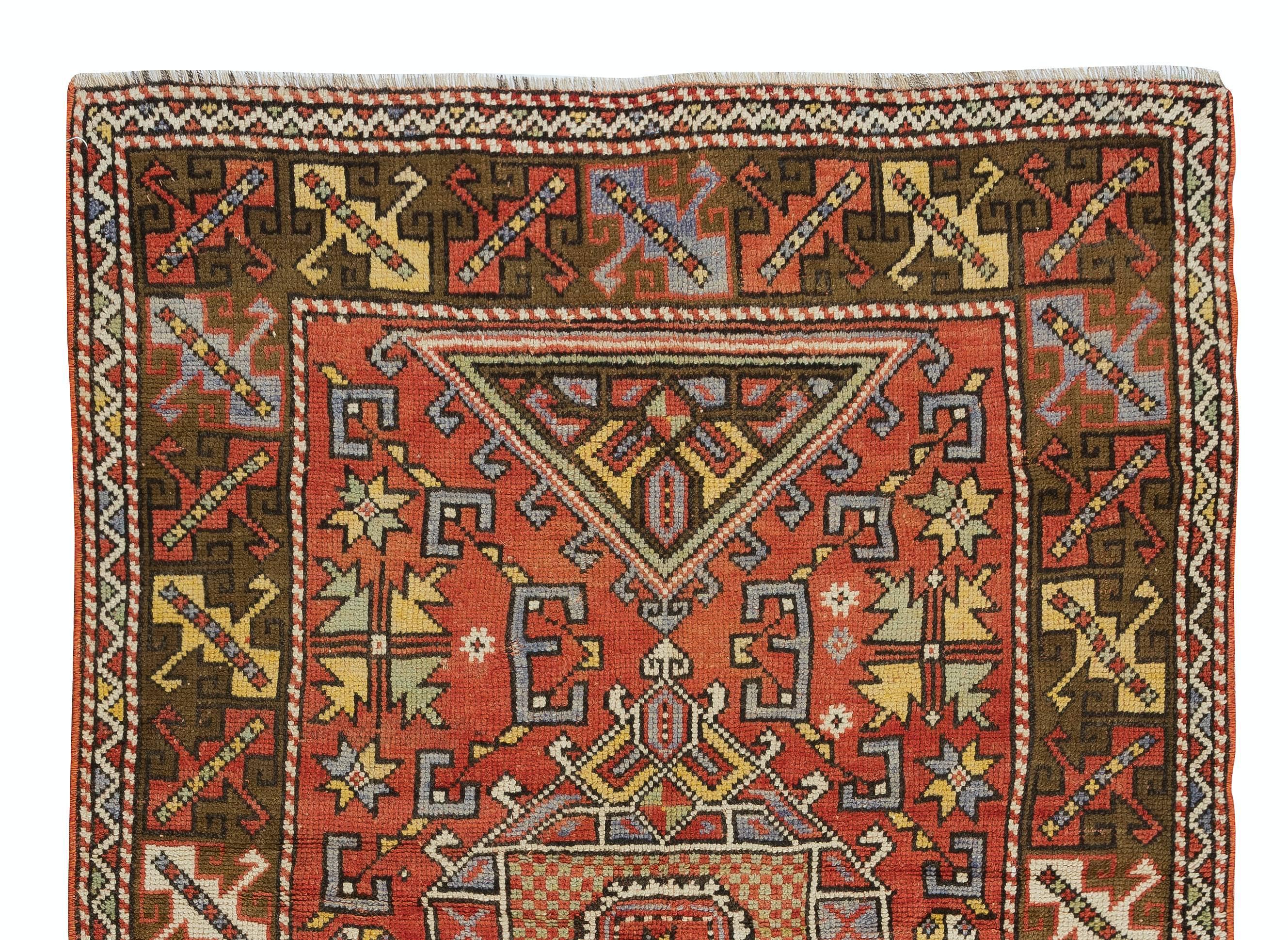 Turc 4x5.7 Ft MidCentury Handmade Turkish Traditional Wool Rug for Home, Office Decor en vente