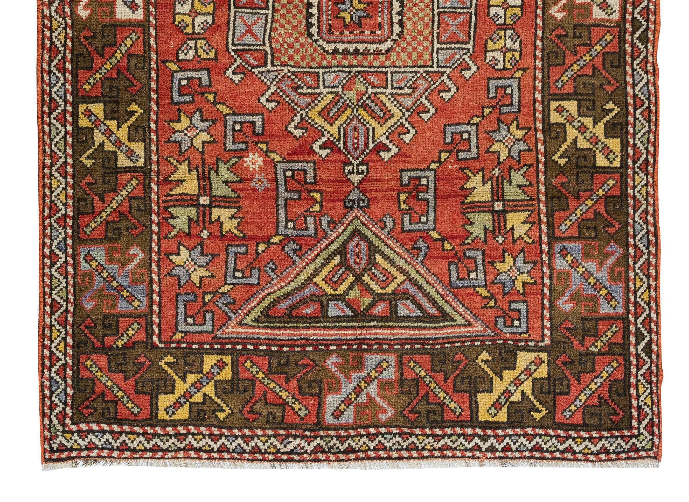 Noué à la main 4x5.7 Ft MidCentury Handmade Turkish Traditional Wool Rug for Home, Office Decor en vente